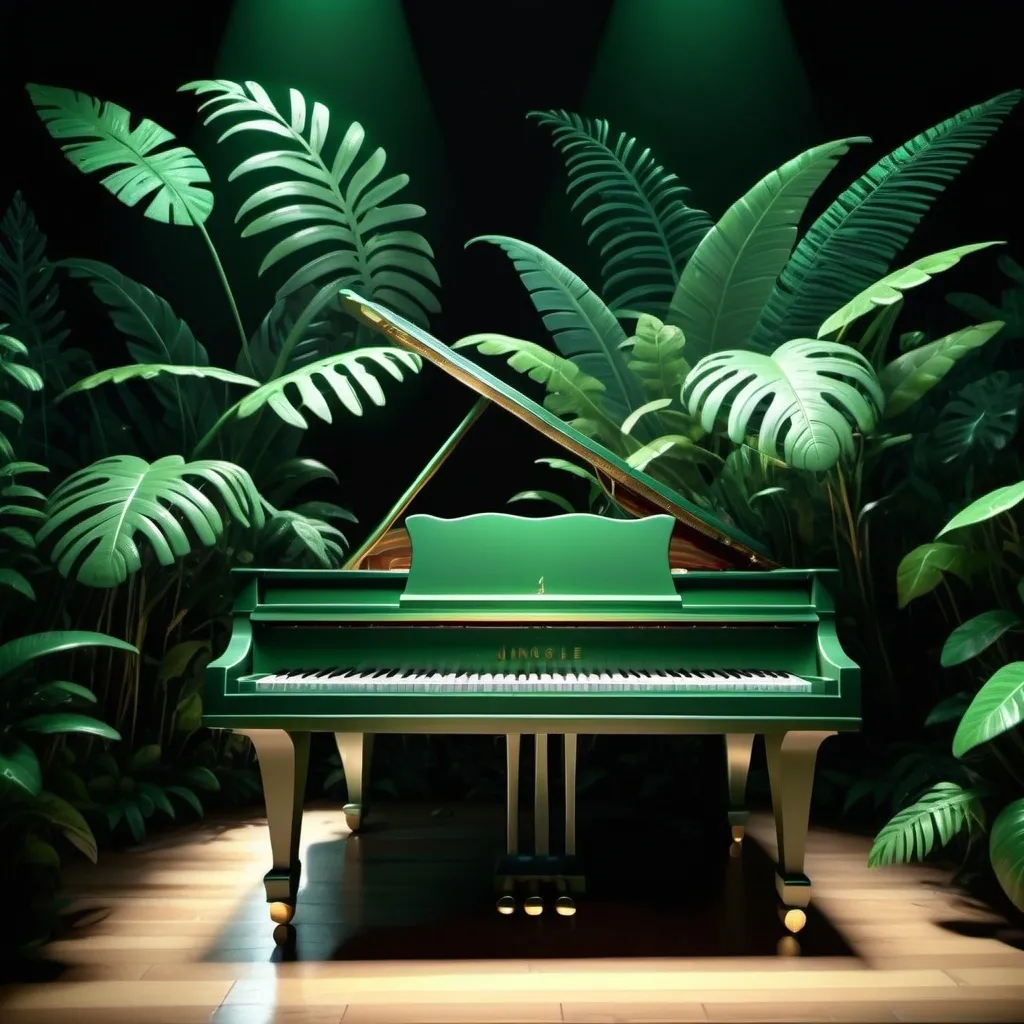 Prompt: Dark jungle green piano