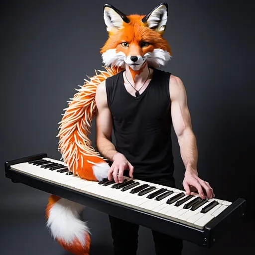 Prompt: A human keyboard player with a fox tail