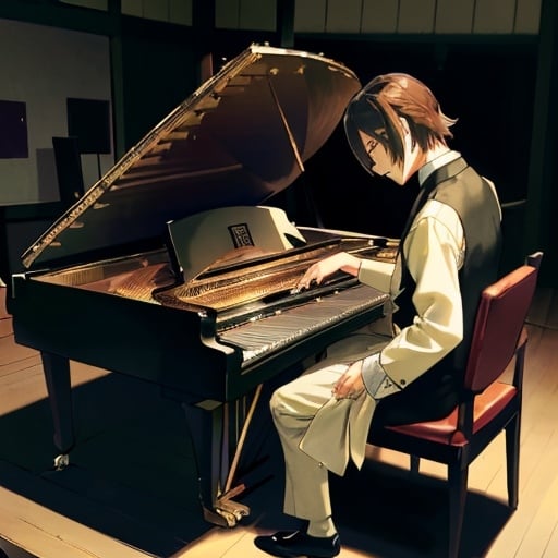 Prompt: Nishiki Nishio playing a 19th century piano