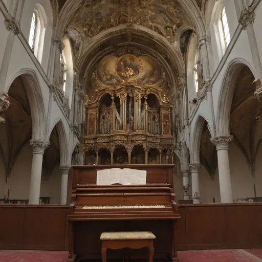 Prompt: A harpsichord in a church