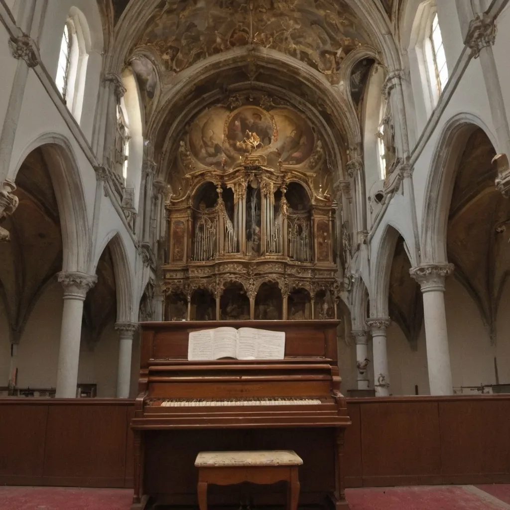 Prompt: A harpsichord in a church