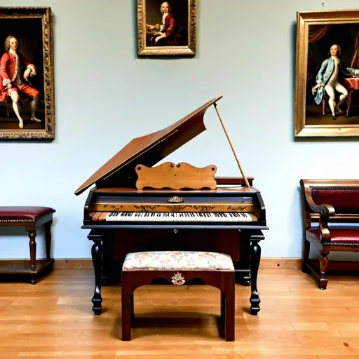 Prompt: Harpsichord with matching bench.