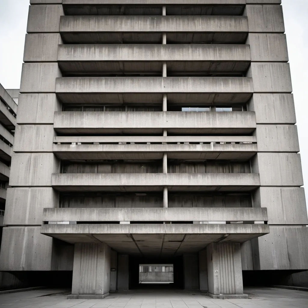 Prompt: Brutalist building