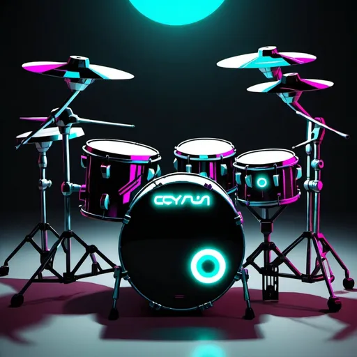 Prompt: A drumkit in Cyberpunk style