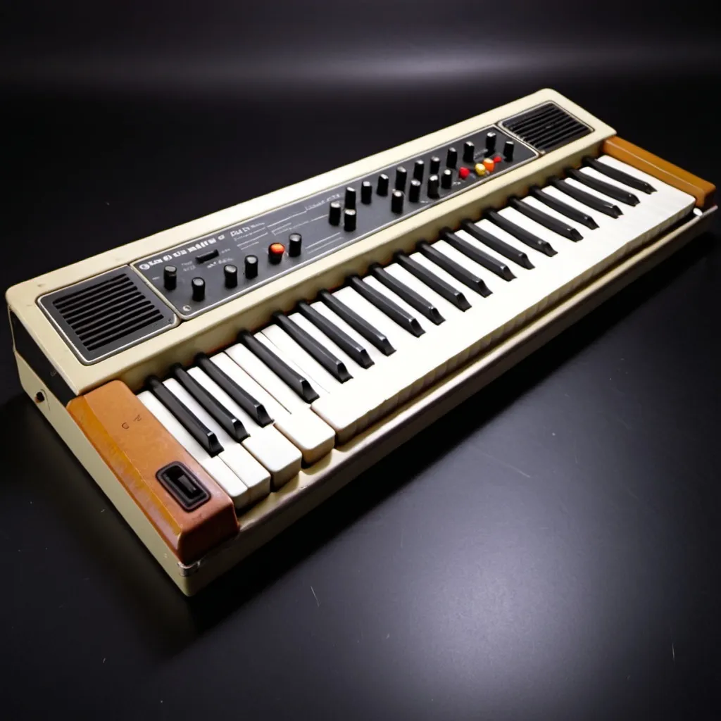 Prompt: Electronic keyboard instrument made in 1975