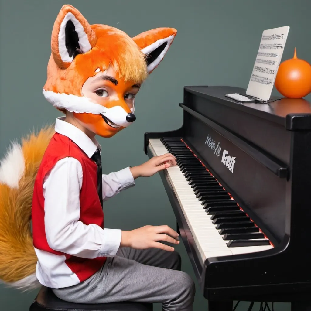 Prompt: A boy with a fox tail playing keyboard