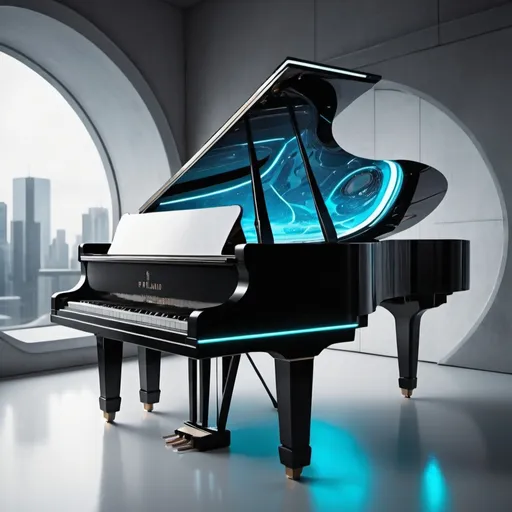 Prompt: A piano in futuristic style