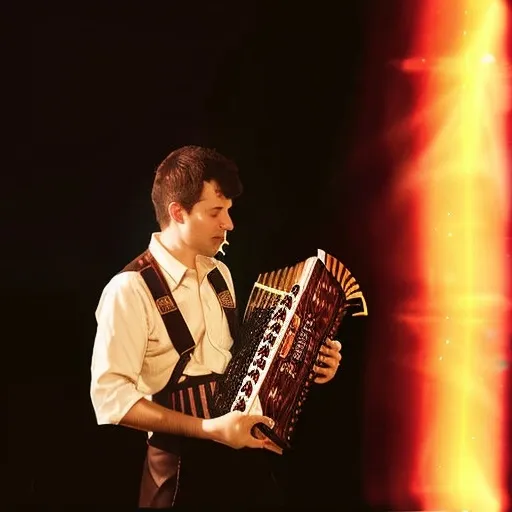 Prompt: Man with dragon wings playing accordion