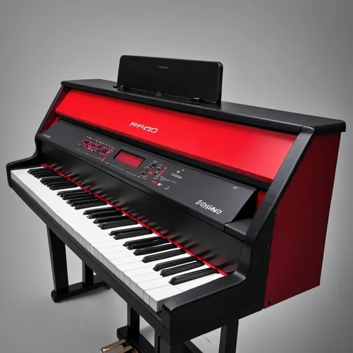 Prompt: Black digital piano with red keyboard