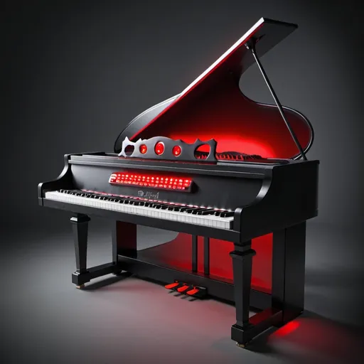 Prompt: Digital piano with red eyes