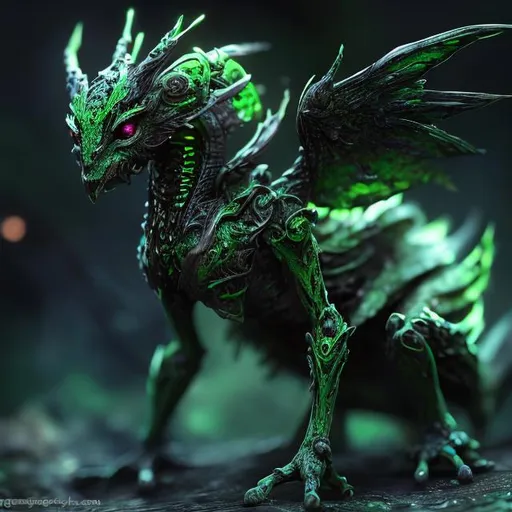 Prompt: Green and black pest, very small, vibrant and lifelike even in death, fantasy 3D rendering, intricate details, magical realism, vibrant green and black color scheme, ethereal glow, supernatural creature, mysterious and captivating, fantasy, magical realism, 3D rendering, vibrant colors, detailed textures, mythical creature, magical glow, high quality