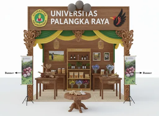 Prompt: Create a sales stand design for three products: Bouquet, Bronchips, and Perfume. Visualize them in realistic 3D. Ensure the products are visible on the stand.