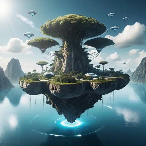 Prompt: futuristic island floating in the air