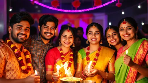 Prompt: deepavali group young happy mid shot photo male and female candid celebration