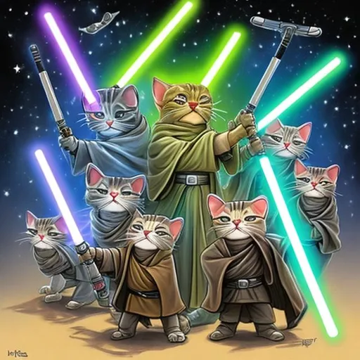 Prompt: jedi cats with ightsabers
