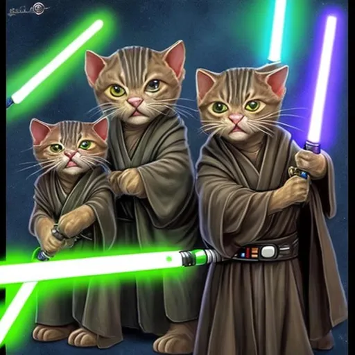 Prompt: jedi cats with ightsabers
