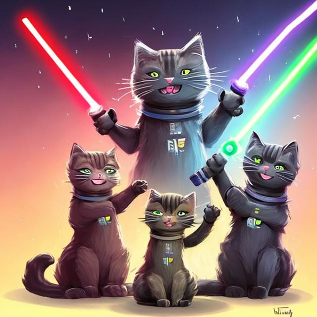 Prompt: cats with ightsabers
