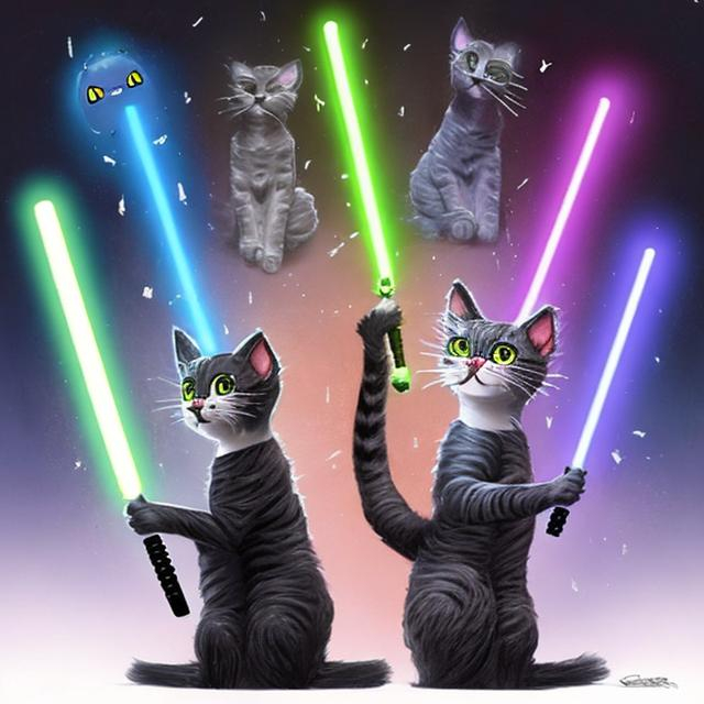 Prompt: cats with ightsabers
