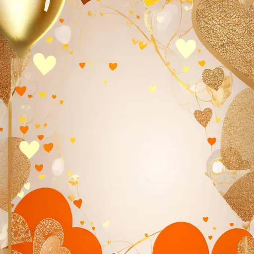 Prompt: Valentine's wallpaper with orange gold and cream background with hearts and sparkles with champagne or wine glasses