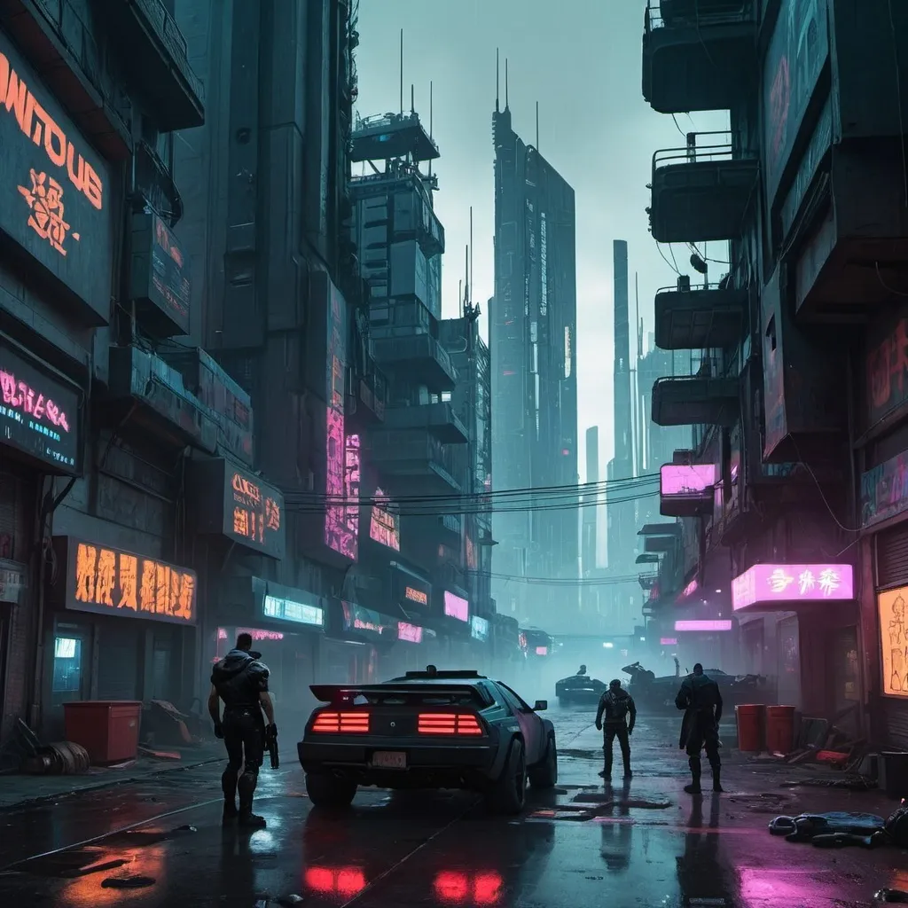 Prompt: cyberpunk shootout middle of city