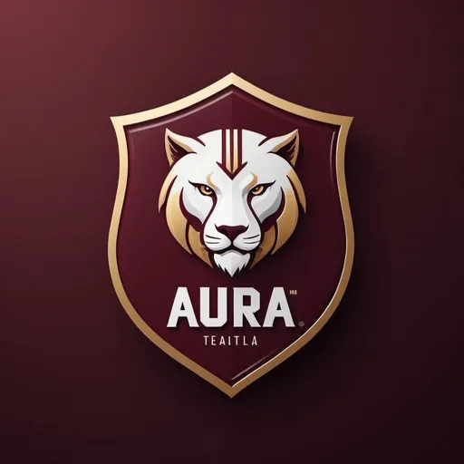 Prompt: (sleek logo for a professional football team) called Aura, modern design, dynamic composition, crisp lines, bold typography, rich maroon and white color scheme, subtle gold accents, sports-themed, high energy, professional, clean and minimalistic, powerful and inspiring, detailed emblem, balanced and symmetrical layout, visually striking, high resolution, ultra-detailed, 4K, perfect for branding and marketing.