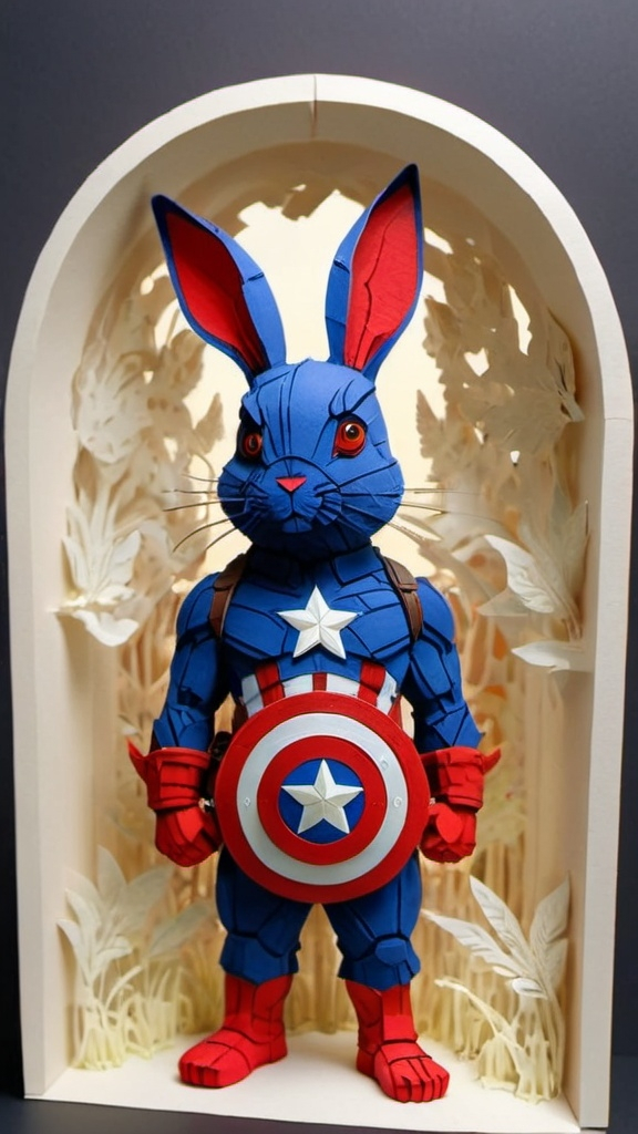 Prompt: Avengers captain America as a rabbit 