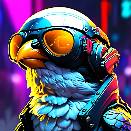 Prompt: cyberpunk style cartoon bird