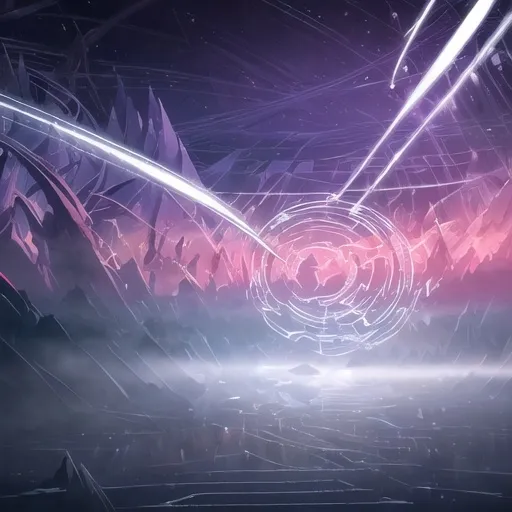 Prompt: A perfectly symmetrical labyrinth made of folded metal and hovering spheres