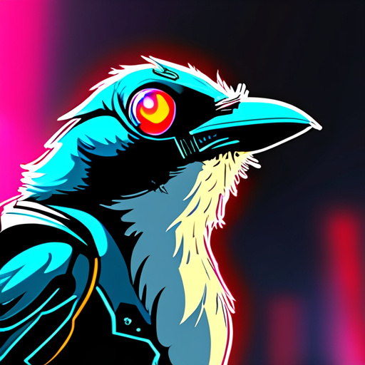 Prompt: cyberpunk style cartoon bird