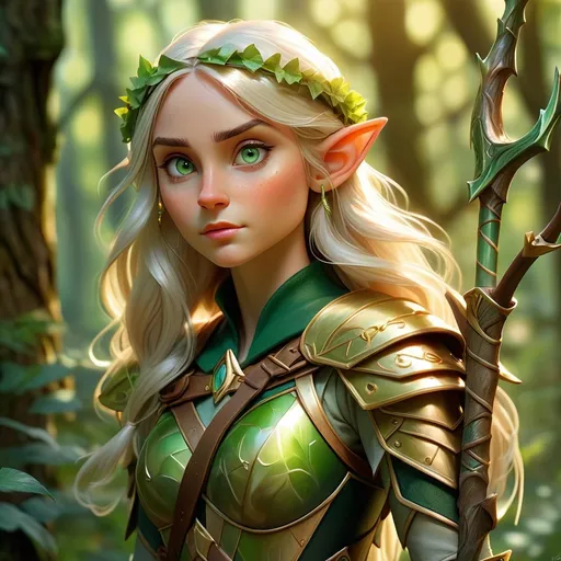 Prompt: (Elf ranger), mystical forest, dappled sunlight filtering through trees, ethereal atmosphere, vibrant greens and golds, intricate armor glistening, bow and quiver at the ready, peaceful yet alert expression, magical flora surrounding, high-detail, cinematic depth, enchanting ambiance, inviting light, ultra-detailed, nature's majesty.