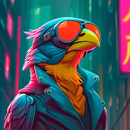 Prompt: cyberpunk style cartoon bird