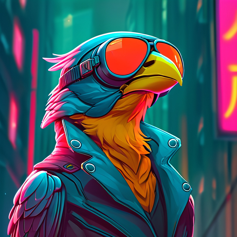 Prompt: cyberpunk style cartoon bird