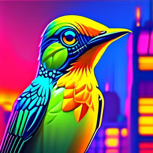 Prompt: cyberpunk style cartoon bird