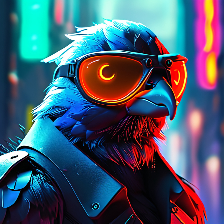 Prompt: cyberpunk style cartoon bird