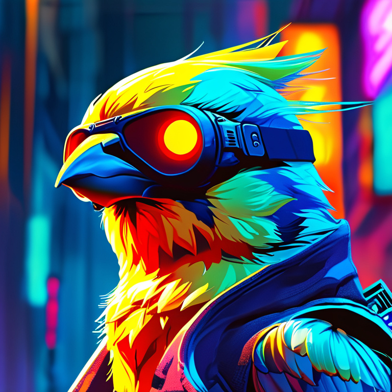 Prompt: cyberpunk style cartoon bird