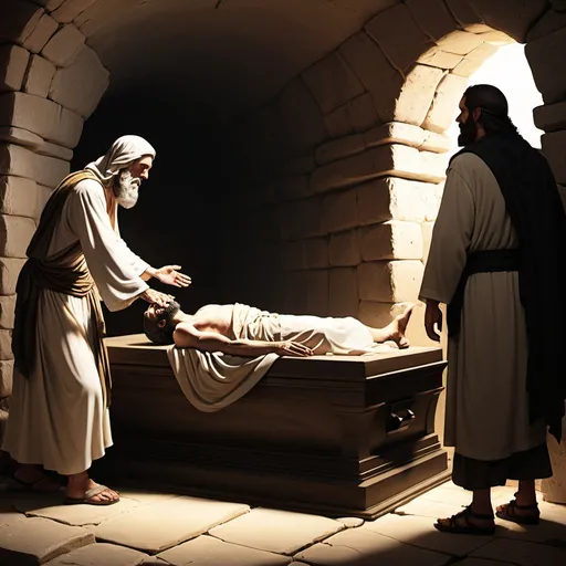 Prompt: Even after his death, Elisha's legacy continued. In a remarkable event, a dead man was thrown into Elisha's tomb, and upon touching Elisha's bones, the man came back to life.