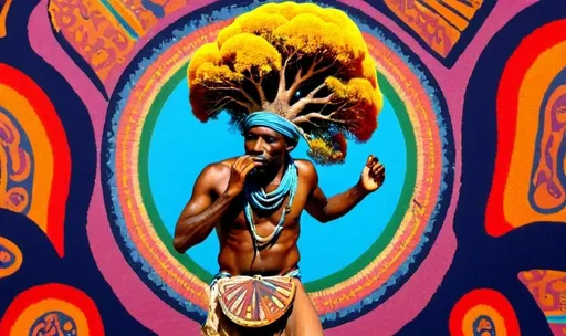 Prompt: baobab tribal psychedelic man