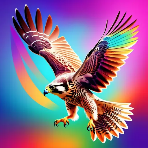 Prompt: Flying Falcon, graphical,colourful,beautiful, cool , with graphical colourful background