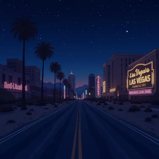 Prompt: Las Vegas strip night drive (anime style background)