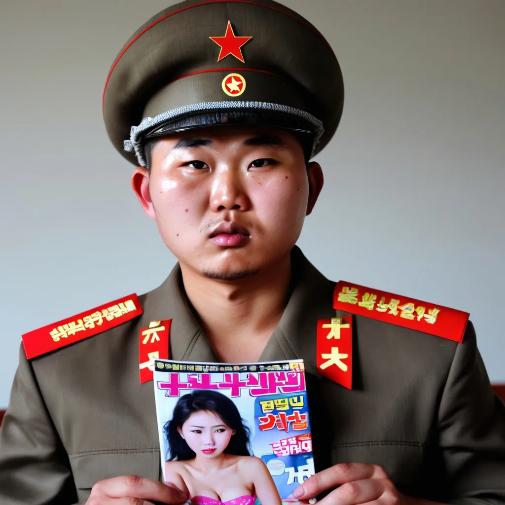 Prompt: north korean soldier with addiction to adult magazine
