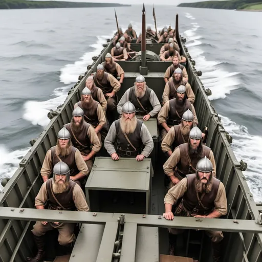 Prompt: vikings in a world war 2 landing craft