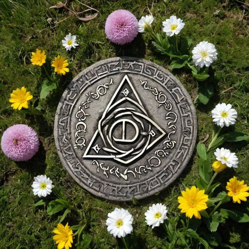 Prompt: domonic, pagan, flowers, spring, nature, runes