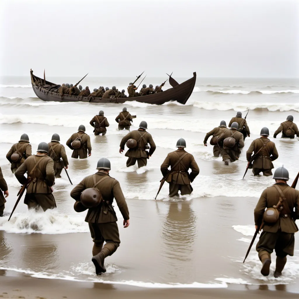 Prompt: Vikings landing on Omaha beach. D-day, world war 2