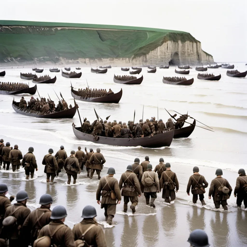 Prompt: Vikings landing on Omaha beach. D-day, world war 2