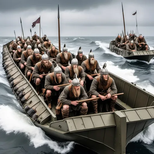 Prompt: vikings in a world war 2 landing craft