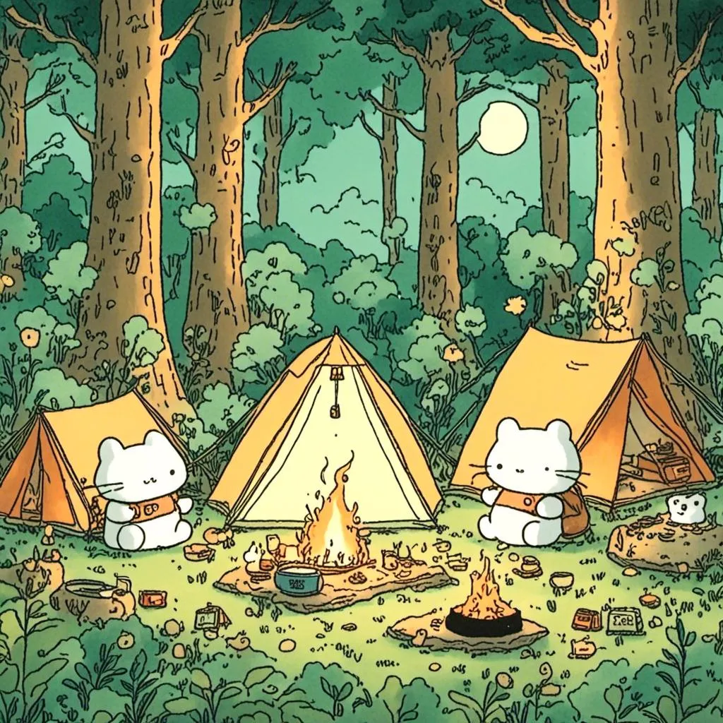 Prompt: <mymodel> cats camping in the forest 