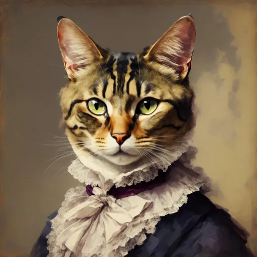 Prompt: <mymodel> portrait of a victorian cat