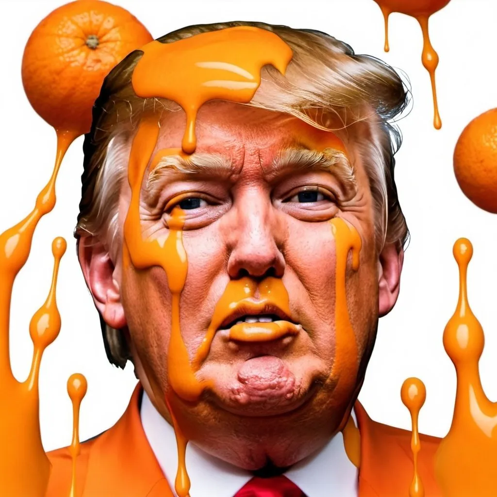 Prompt: “schadenfreude” with Trump’s face in a crying orange mess running down his face 