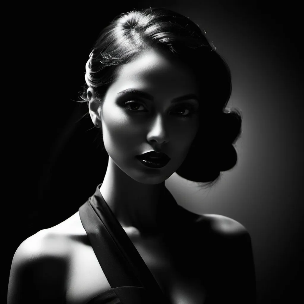 Prompt: (best quality,4k,8k,highres,masterpiece:1.2),ultra-detailed,black and white,shadowy figure,graceful pose,feminine allure,(mysterious,alluring:1.3) eyes and lips,sleek curves,ravishing beauty,artistic expression,dramatic lighting,contrast,subtle details,implied sensuality,twisted silhouette,dark elegance, mood,fluid lines,high contrast,fine art,monochrome,contemporary,sophisticated,innovative,silhouette,visual poetry,creative composition,striking visual impac,Unique Masterpiece