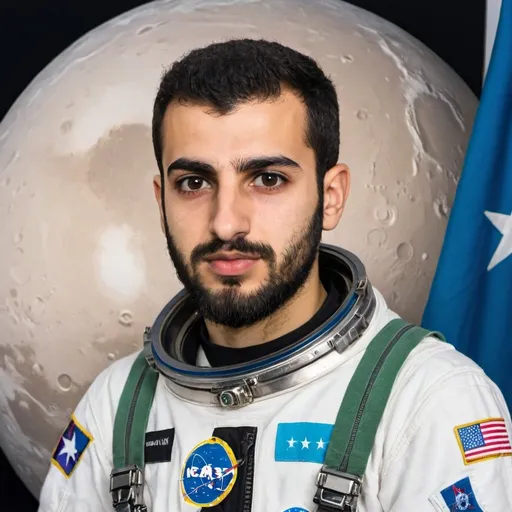 Prompt: a young syrian astronaut with a beard